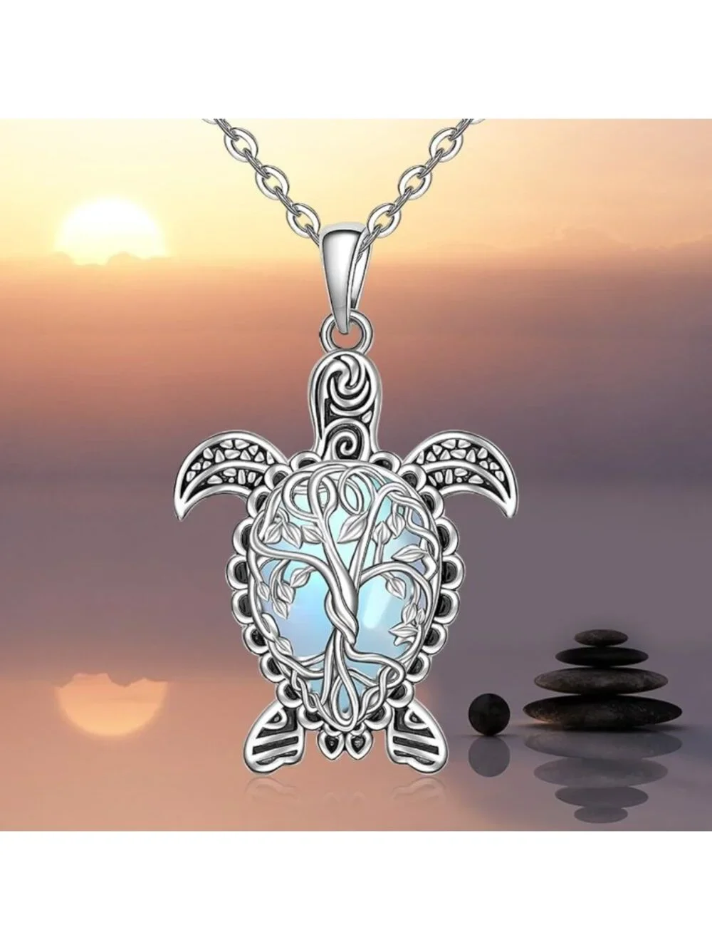 Sterling Silver Sea Turtle Necklace | Tree of Life Pendant Jewelry for Women